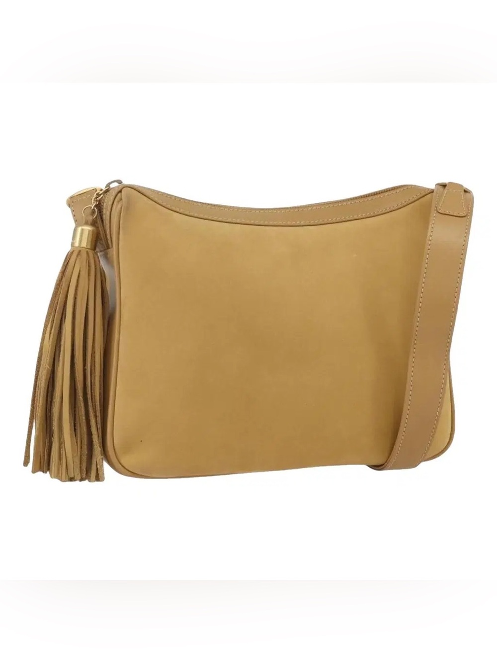 Authentic GUCCI Shoulder Bag Suede Gold Tassle Beige